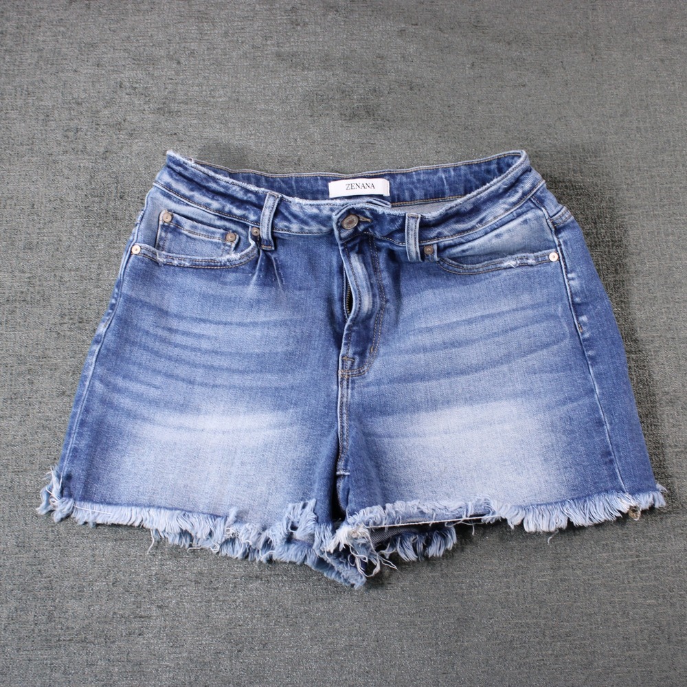 Zenana Women Medium Wash Frayed Hem Denim Shorts DTP-1791A Size L